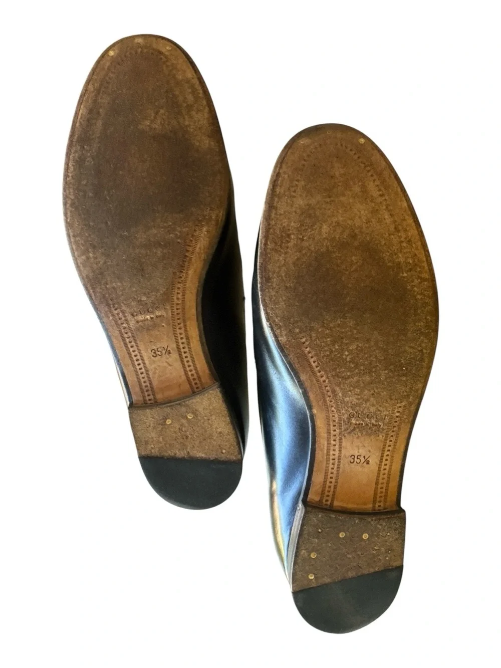 Gucci Betis Glamour Nero 404069 Black Leather Horsebit Loafers Gold Tone Sz 35.5